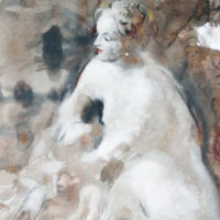 Yksityiskohta, Susanna, sekatekniikka, 180x60cm, 2018