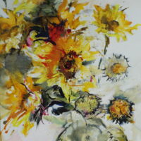 Ihana aurinko kukka-asetelma akryyli kankaale, cm, 93 x 73 cm, 2021