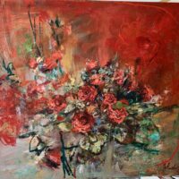 Price 1800 €. Rosso, 90 x 85 cm, oil on canvas, Gorgeous decorative item in the living room.