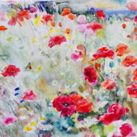 SOLD.Wind Poppies, watercolor 90x120 cm, beautifully framed 100x120 cm, 2014.