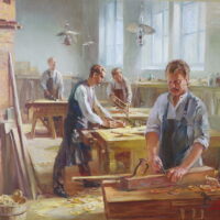 Blacksmiths at the Harmony Factory, oil, 2014.